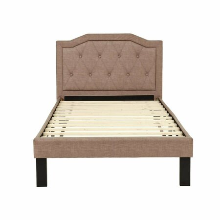 KD GABINETES Upholstered Bed Frame with Slats in Brown Tan Fabric - Twin Size KD3142760